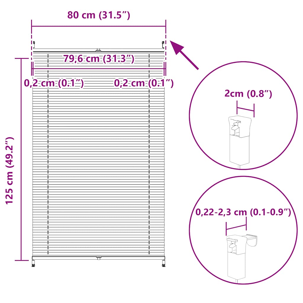 Plisse Blind 80x125cm White Pleated Blind